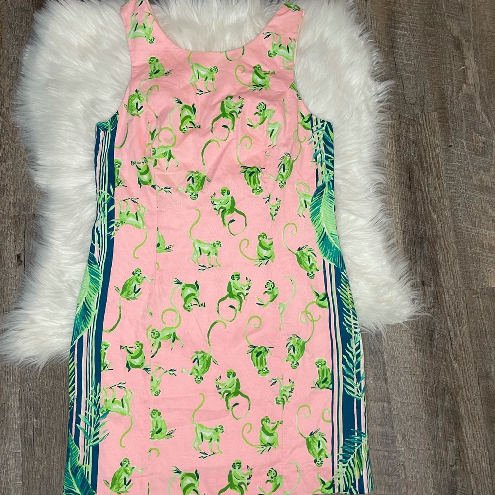 Lilly Pulitzer Mila Stretch Shift Dress Coral Reef Tint Monkey Business